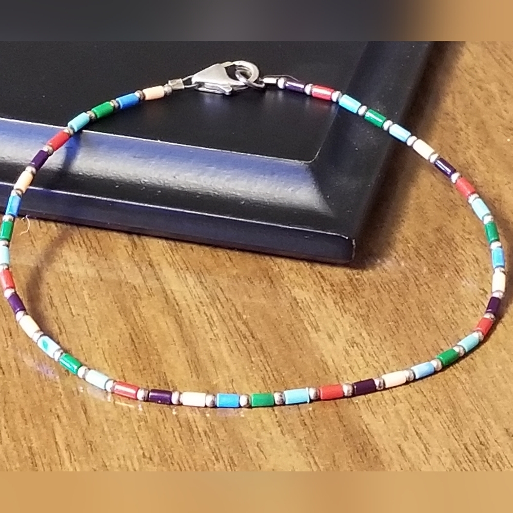 Rare Silpada Sterling Silver Colorful Bead Ankle Bracelet - Picture 8 of 11